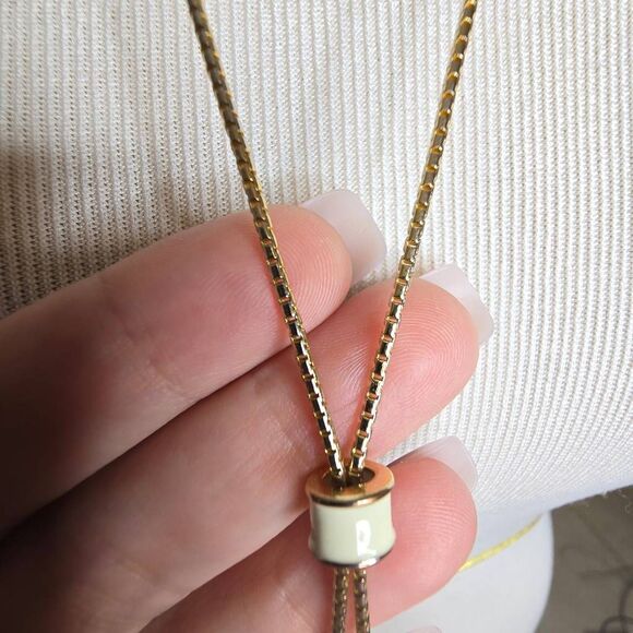 Talbots Double Adjustable Slider Tassle Chain Pendant Necklace Gold White Cream - Picture 5 of 7